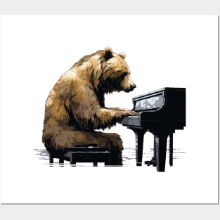 Grizzly Bear playing piano Posters and Art